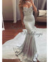 Silver Mermaid Prom Dresses Sexy Strapless Long Prom Gowns
